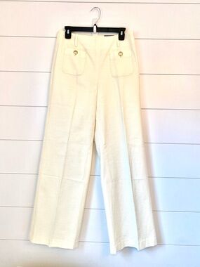 NWT $129 TABOTS High-Rise, Wide-Leg, full length Cream Pants with Front Pockets.